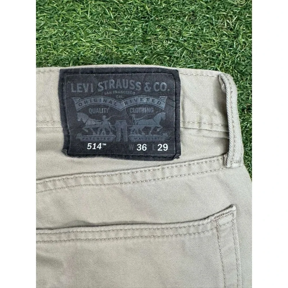 Levi's 514 Straight Leg Jeans‎ Mens 36x29 Beige Denim Patch Logo Streetwear